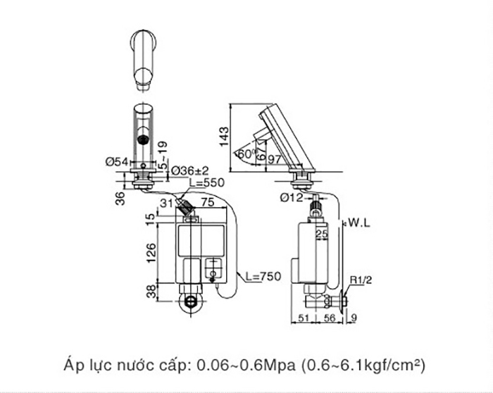 Vòi cảm ứng Inax AMV-90 nước lạnh dùng pin-3