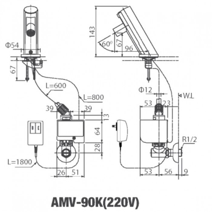 Vòi cảm ứng Inax AMV-90K(220V) nóng lạnh dùng điện-1